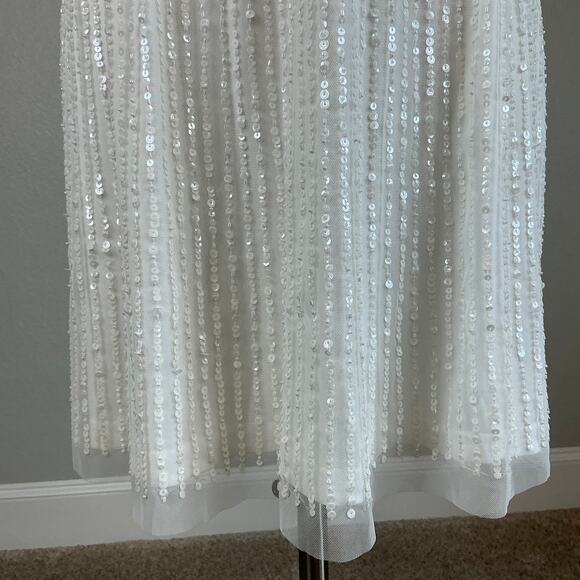 Adrianna Papell Sequined Sleeveless Halter Sheath Cocktail Dress White Size 10 - Picture 9 of 12